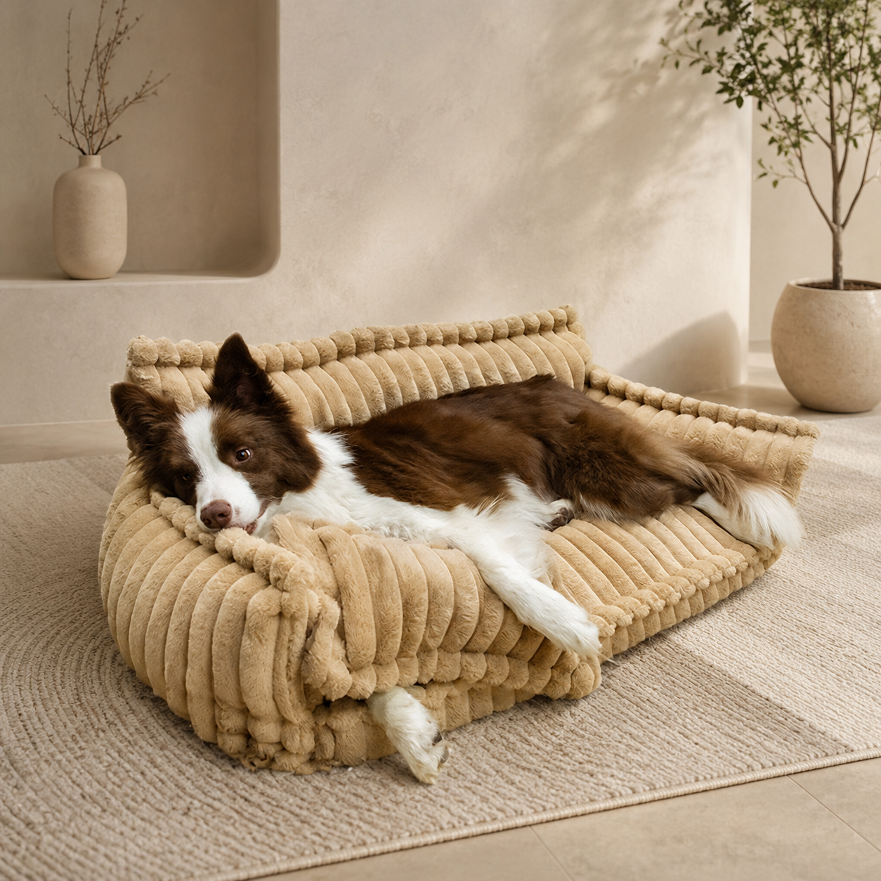 Canapé moelleux Le Boudoir pour chien, coloris Camel, Maison Pattounes
