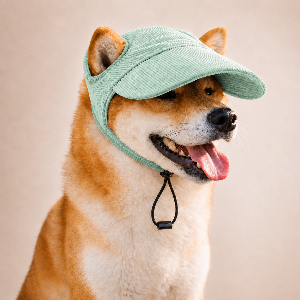 Casquette de soleil La Capeline pour chien, coloris Vert sauge, Maison Pattounes, vue 2