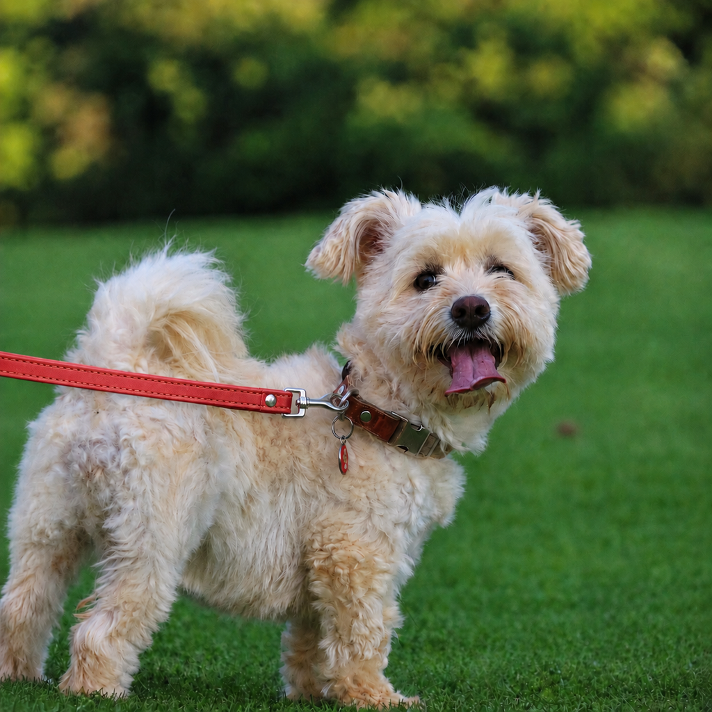 Laisse en cuir L'Attache pour chien, coloris Rouge, Maison Pattounes