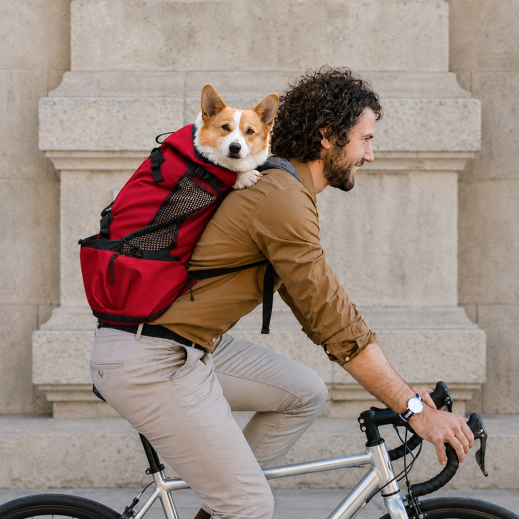 Sac à dos de portage Le Grimpeur pour chien, coloris Rouge, Maison Pattounes, vue 1