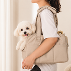 Sac bandoulière Le Flâneur beige pour petit chien — détail sangle rembourrée