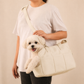 Sac bandoulière Le Flâneur beige pour petit chien — coton waterproof pliable