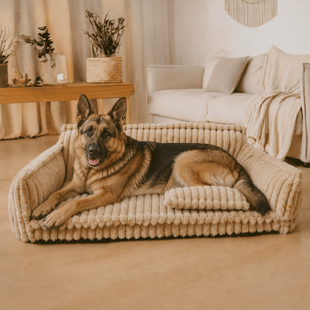 Canapé moelleux pour chien Le Boudoir Camel — détail housse amovible