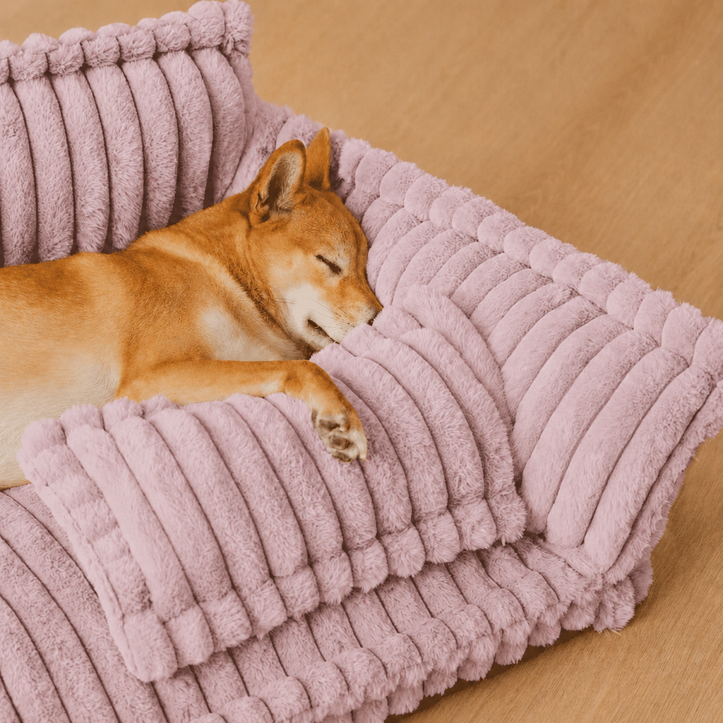 Canapé moelleux pour chien Le Boudoir Rose poudré — vue de profil