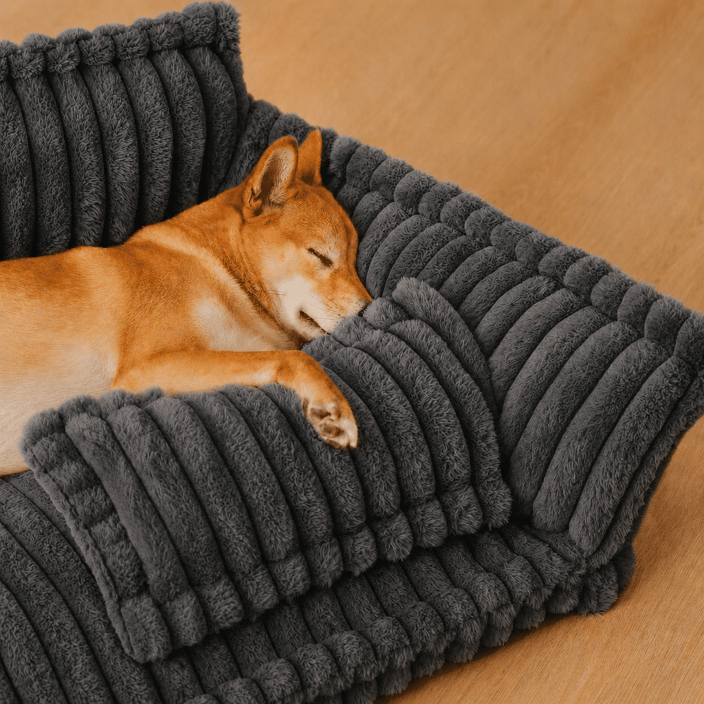 Canapé moelleux pour chien Le Boudoir Anthracite — vue de profil