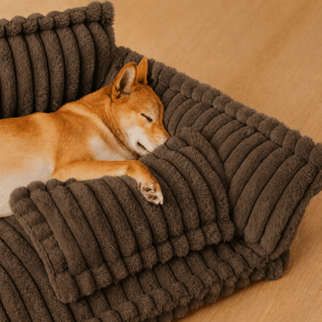 Canapé moelleux pour chien Le Boudoir Marron foncé — vue de profil