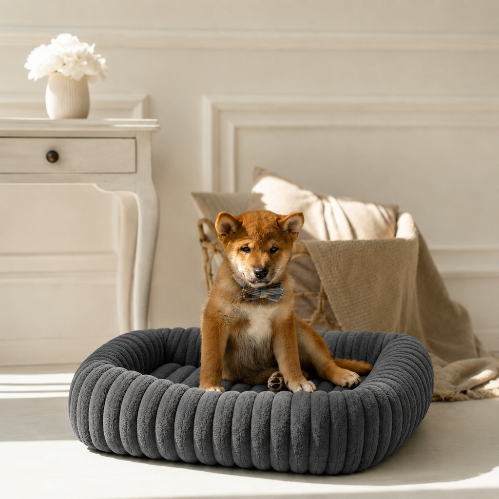 Panier moelleux Le Cocon pour chien, coloris Gris perle, Maison Pattounes, vue 1