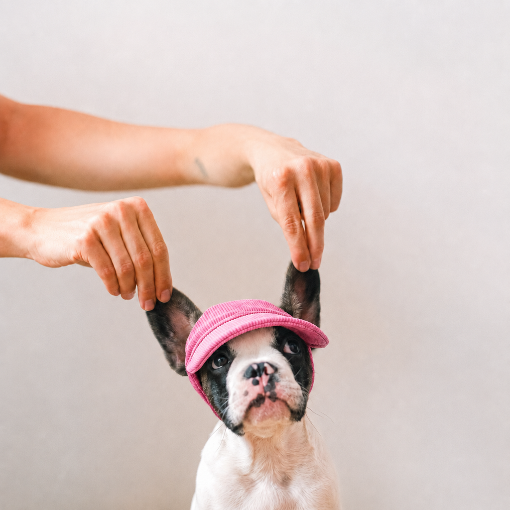 Casquette de soleil La Capeline pour chien, coloris Rose poudré, Maison Pattounes, vue 4
