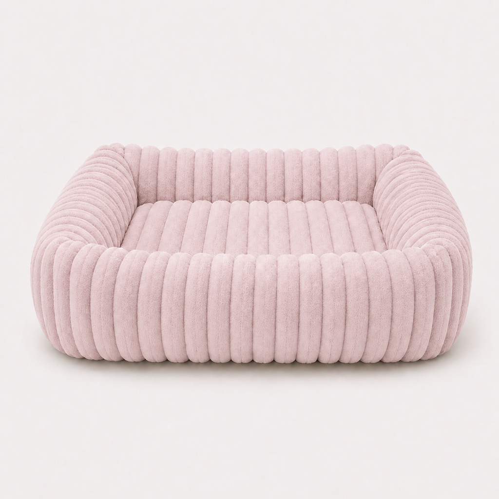 Panier nid pelucheux pour chien Le Cocon — coloris Rose poudré, velours flannel longue maille