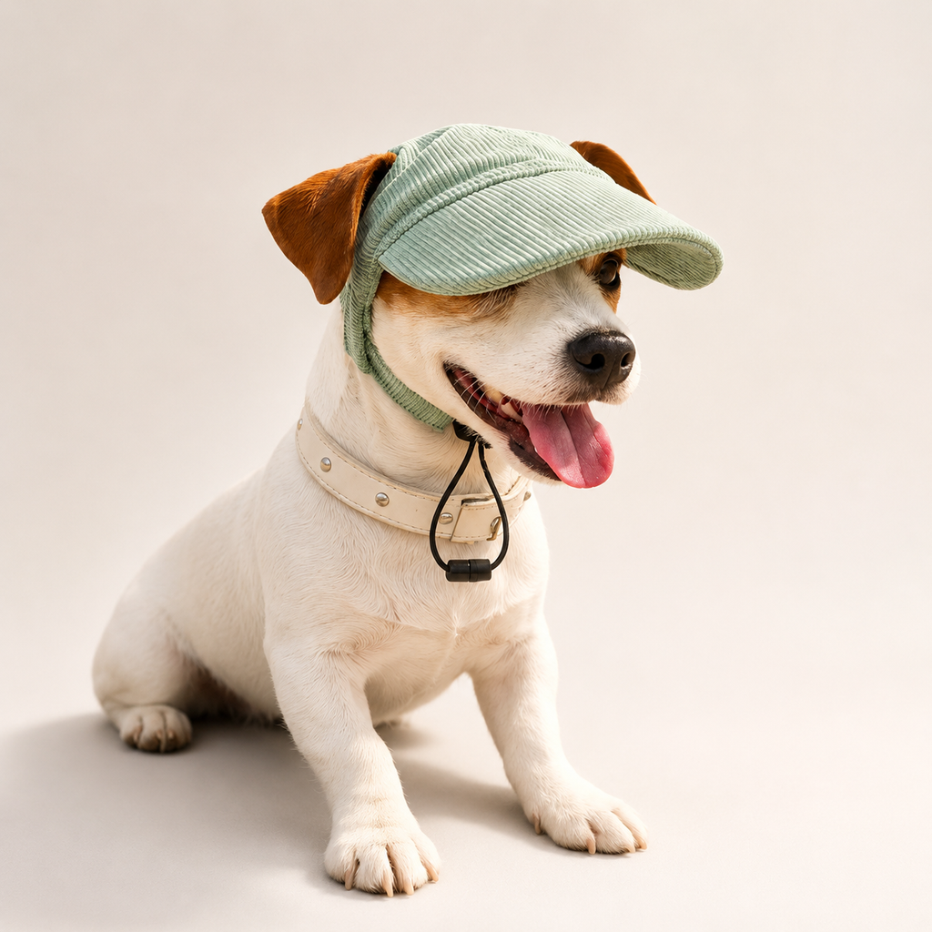 Casquette de soleil La Capeline pour chien, coloris Vert sauge, Maison Pattounes, vue 1