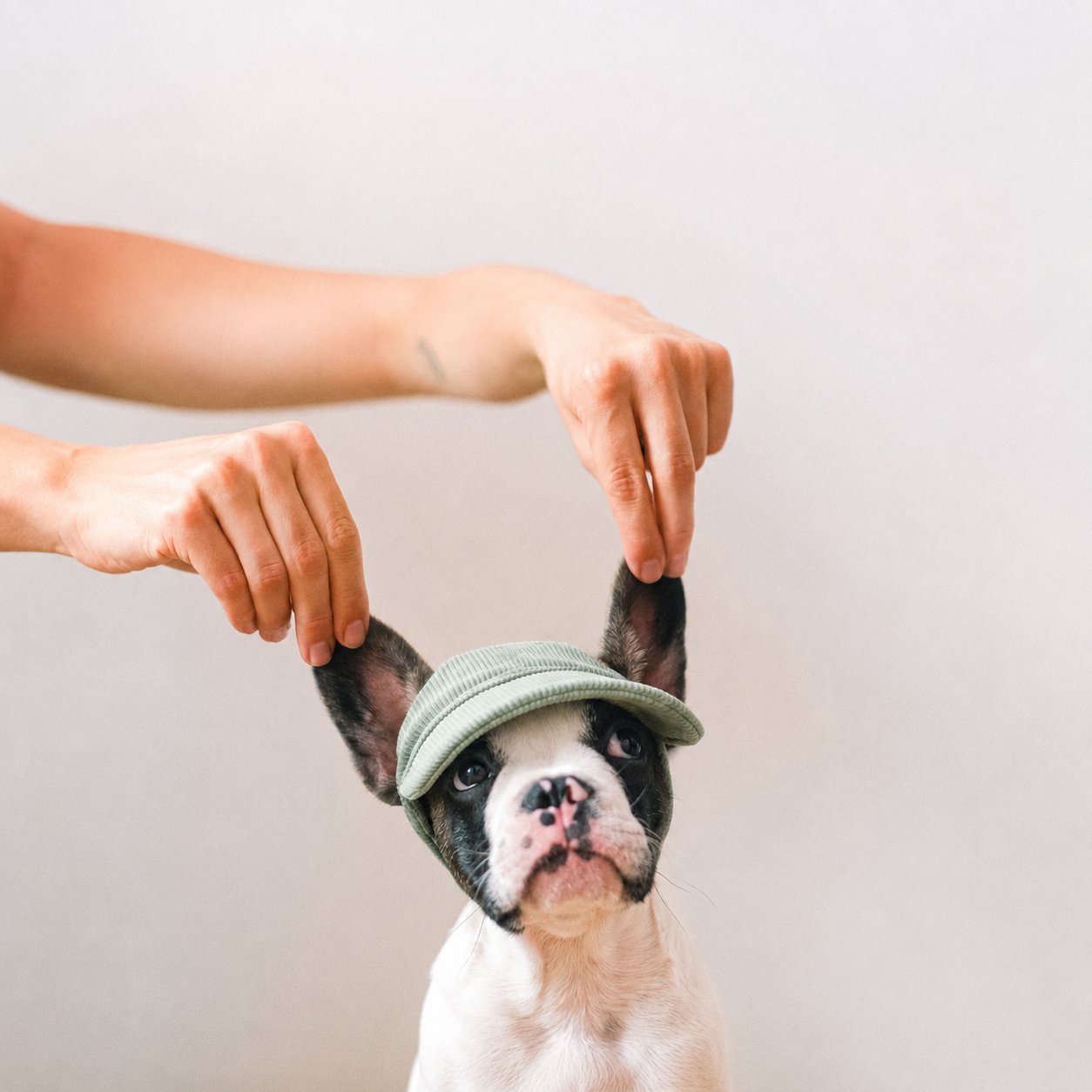 Casquette de soleil La Capeline pour chien, coloris Vert sauge, Maison Pattounes, vue 4