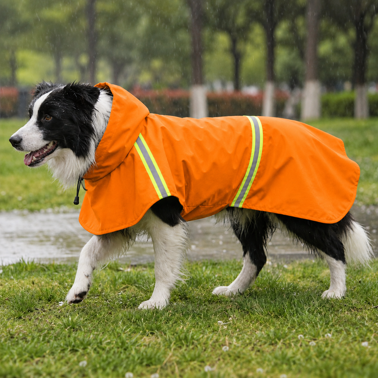 Imperméable à capuche Le Suroît pour chien, coloris Orange ardent, Maison Pattounes