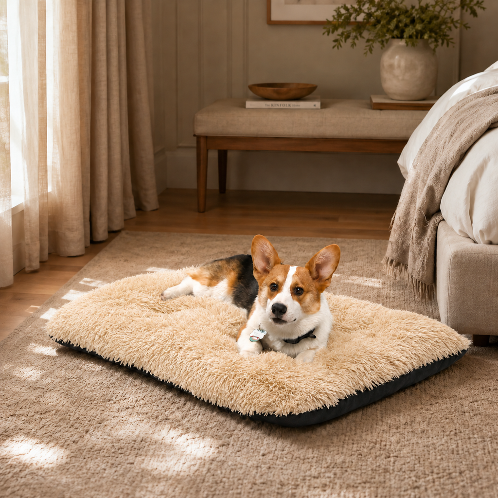 Lit moelleux chaud Le Nuage pour chien, coloris Abricot, Maison Pattounes