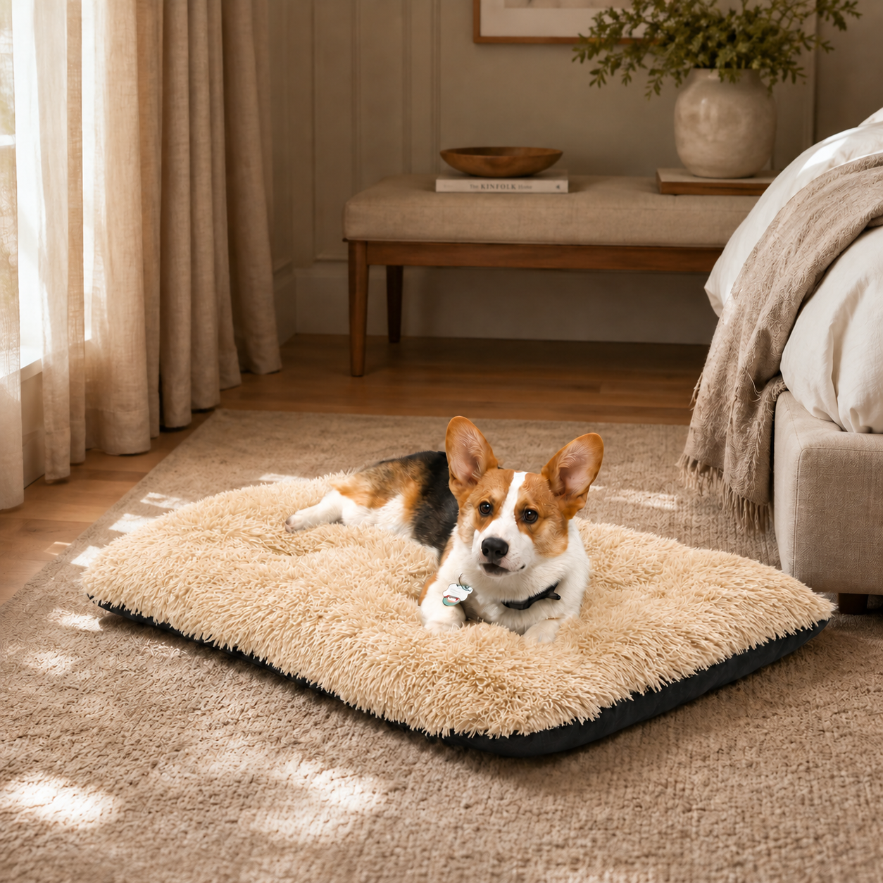 Lit moelleux chaud Le Nuage pour chien, coloris Abricot, Maison Pattounes