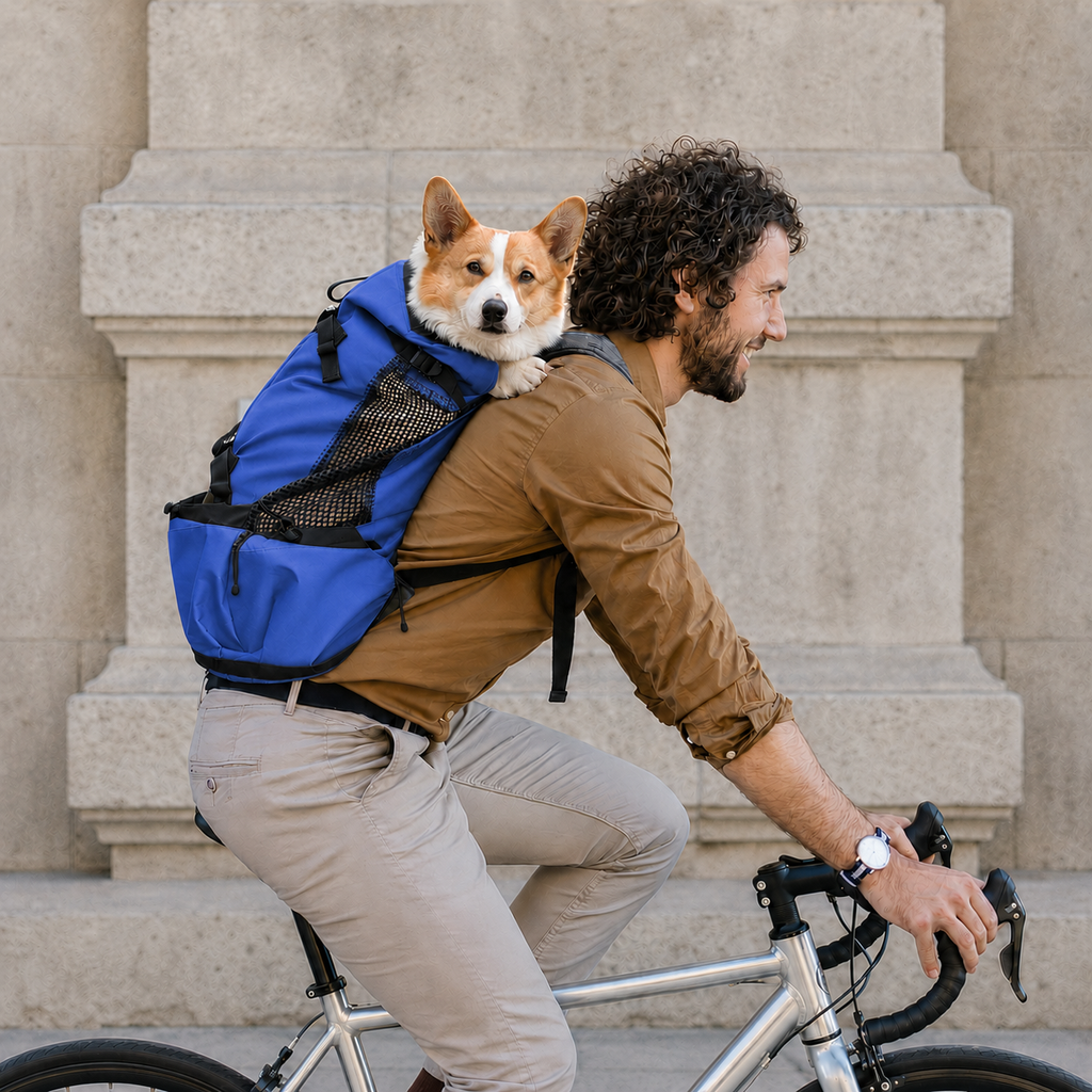 Sac à dos de portage Le Grimpeur pour chien, coloris Bleu, Maison Pattounes, vue 1